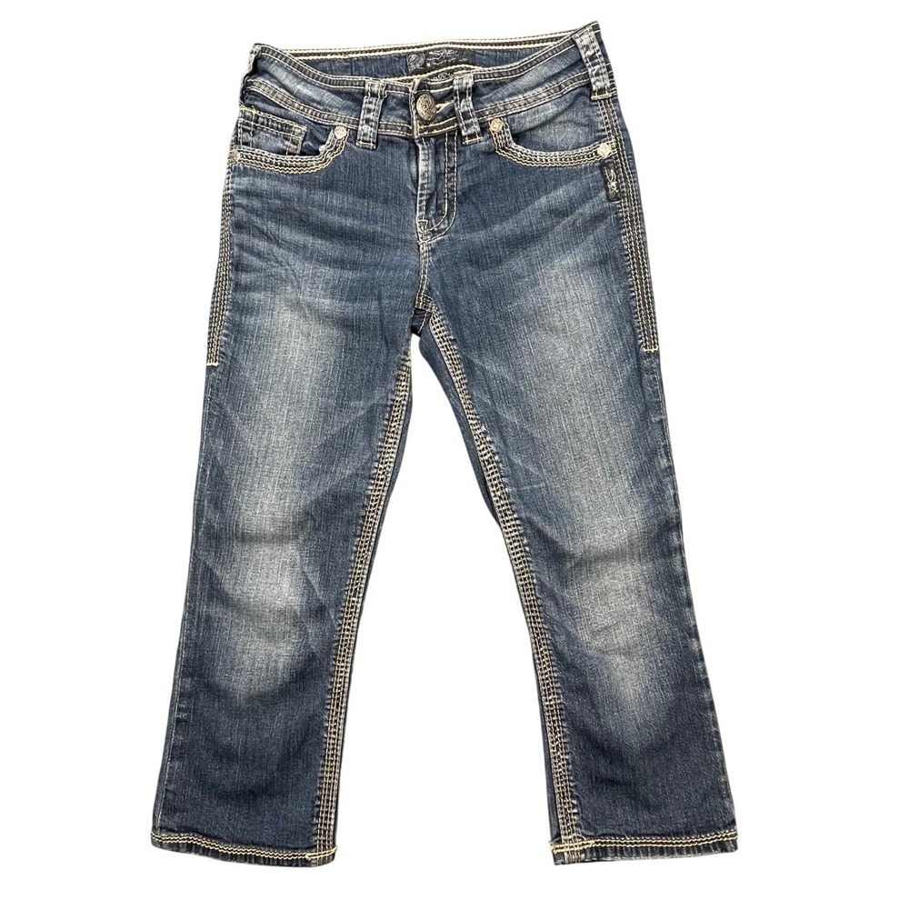 Silver Jeans Co Blue Capri Suki Surplus Embellished Denim Womens Size 25